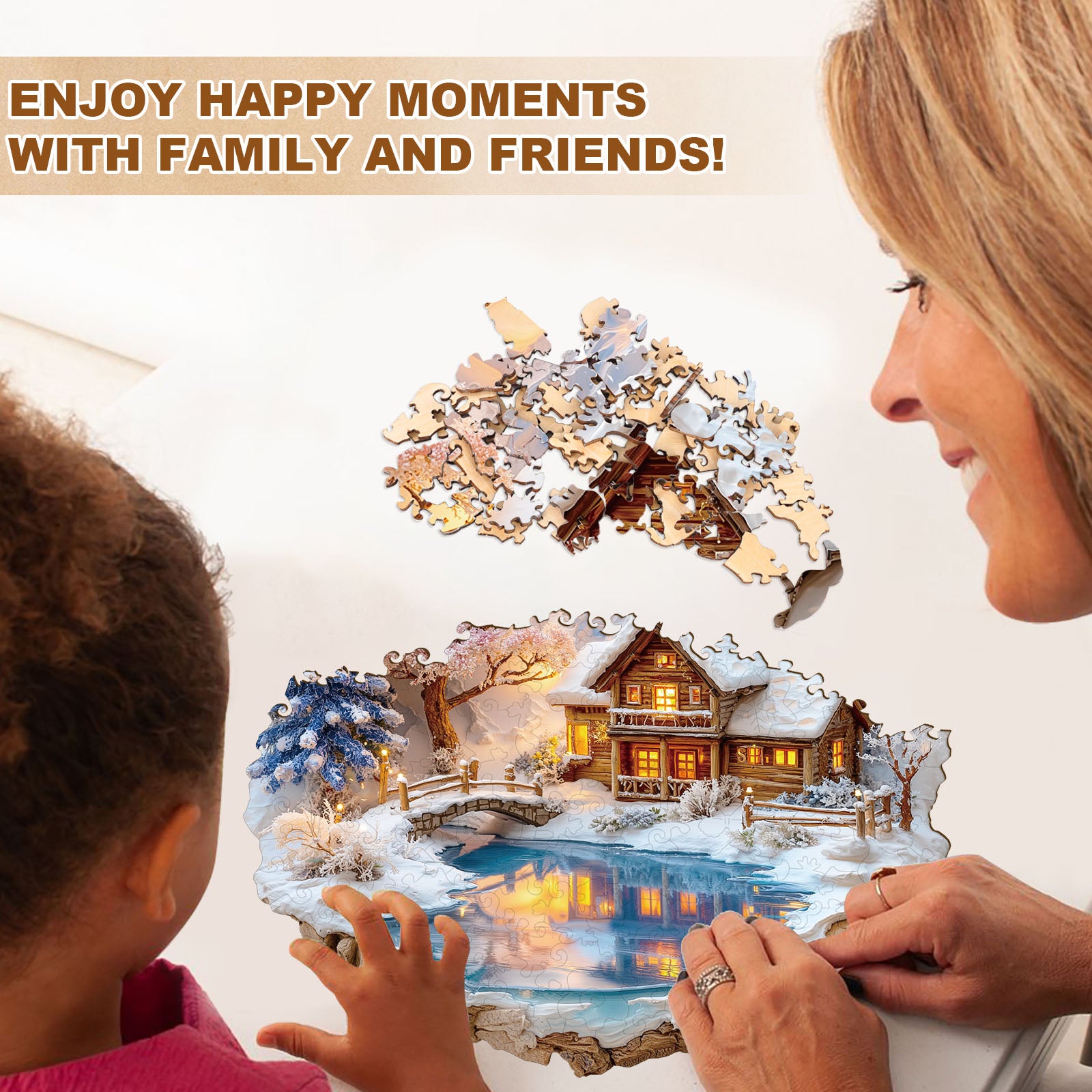 Snow scene on the lake Wooden Jigsaw Puzzle