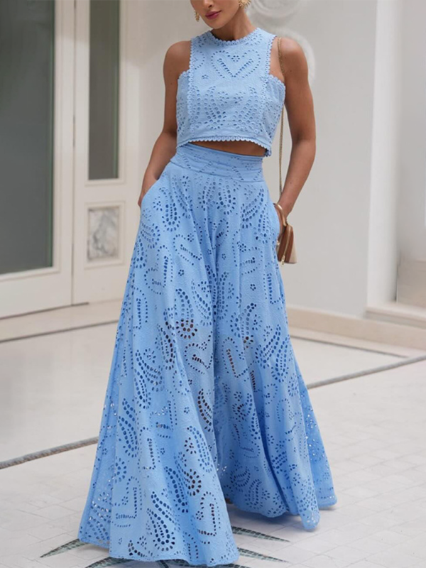 Sleeveless Elegant Lace Two-Piece Maxi Skirt Set