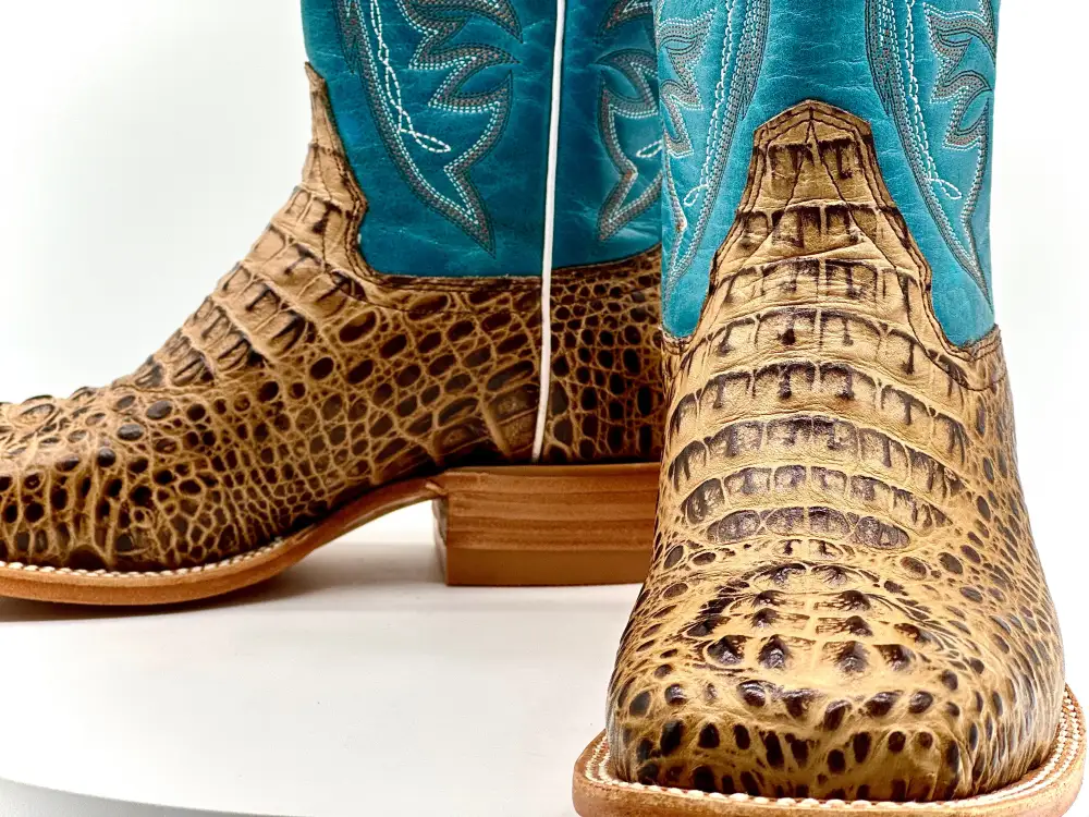 Men’s Caramel Crocodile Leather Boots With ￼ Turquoise Shaft