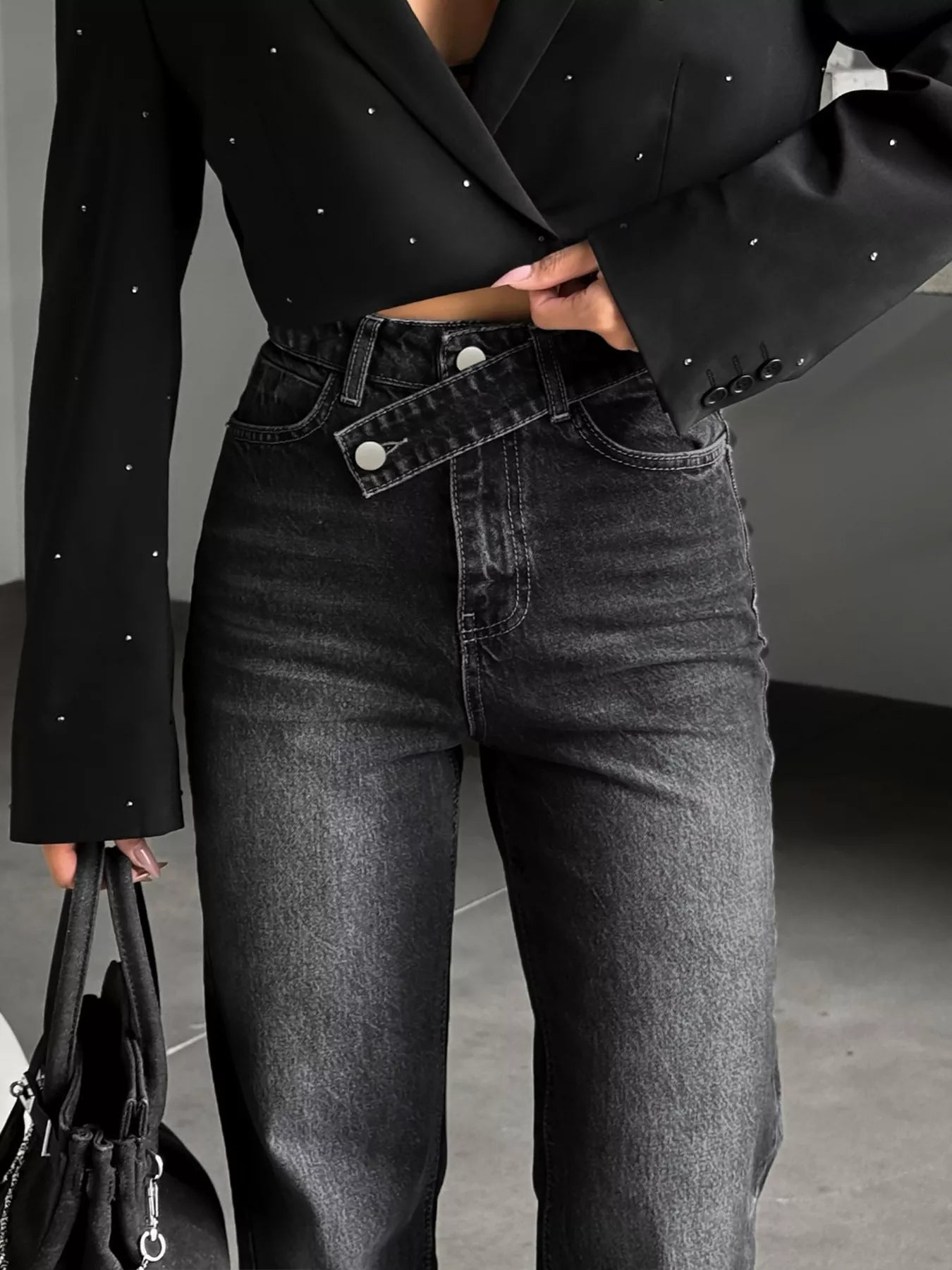 High-Waisted Slit Hem Jeans