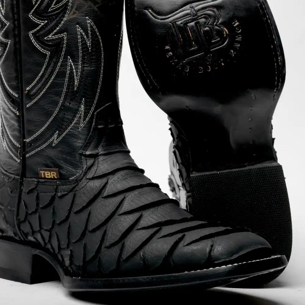Black Jumbo Python Leather Boots - Square Toe