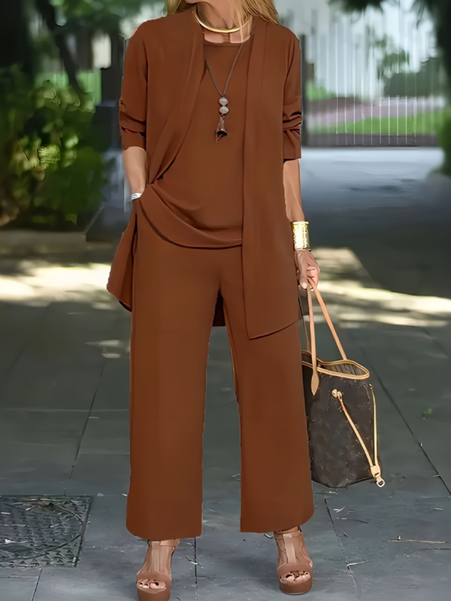 Women's Split Joint Plain Commuting Going Out Matching Outfit Caramel Street Spring/Fall Multi-Piece Set Matching Set
