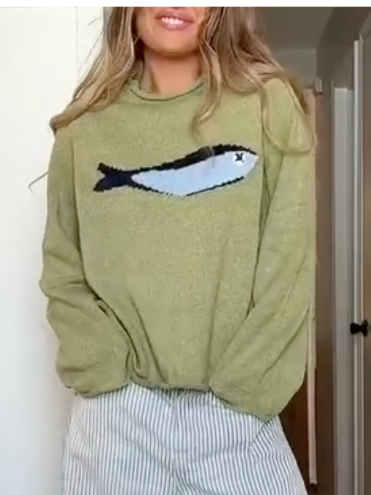 Women's Round Neck Sweater + Striped Trousers Casual Suit