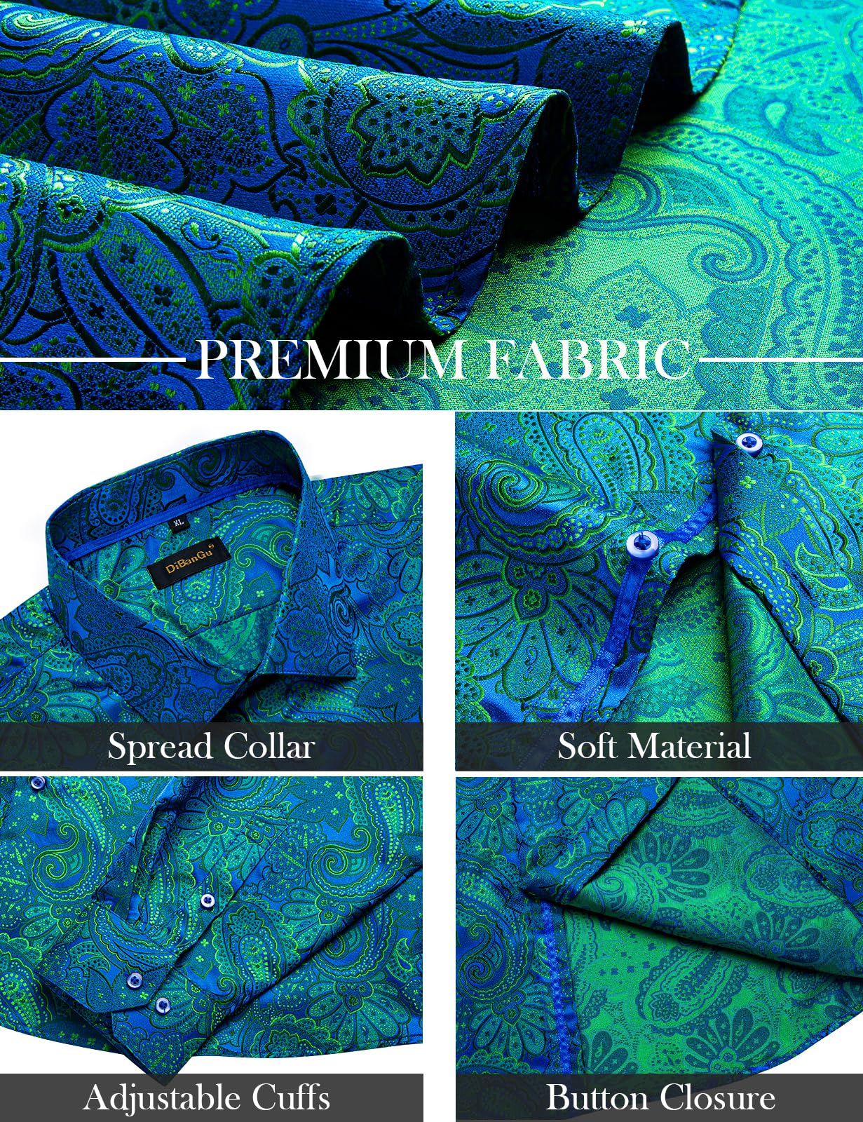 Men's Paisley Dress Shirt Long Sleeve Wrinkle Free Button Down Cowboy Shirts - Teal&green&paisley