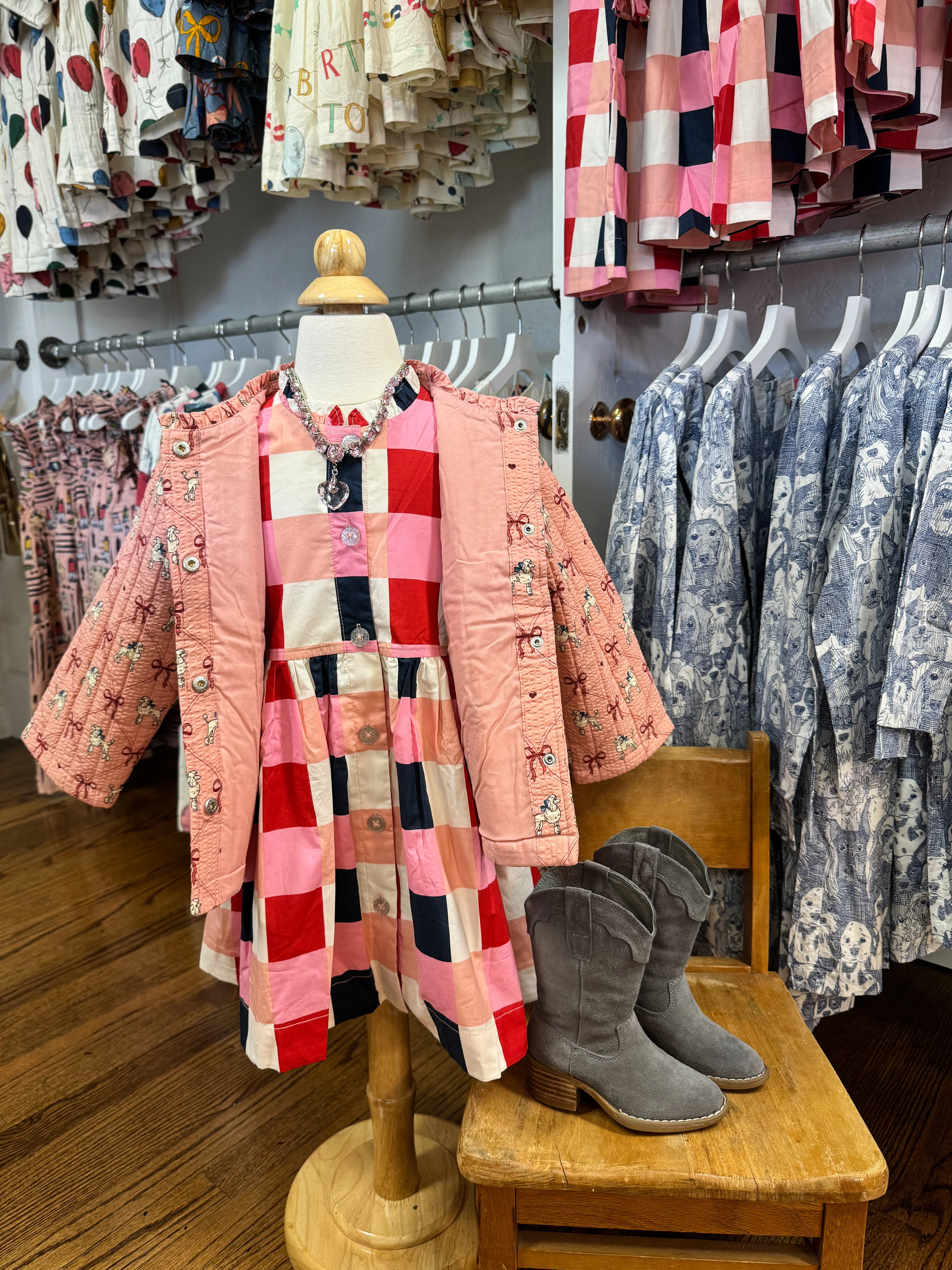 Girl's Autumn Dress Navy and Red Check