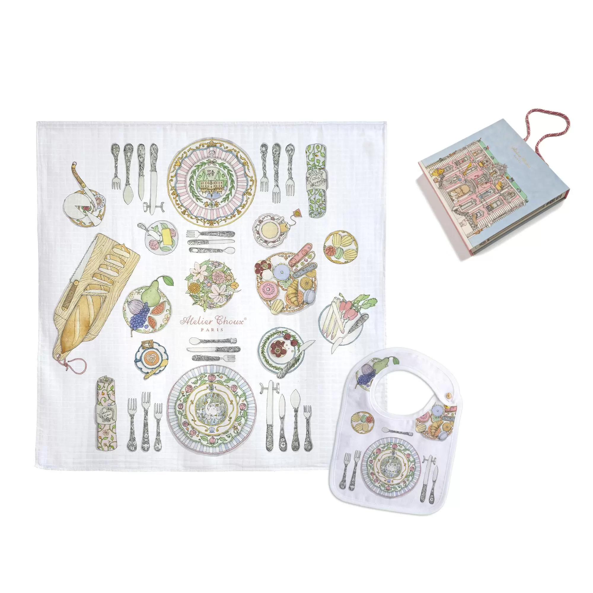 Bon Appetit Organic Cotton Swaddle & Bib with Gift Box Set