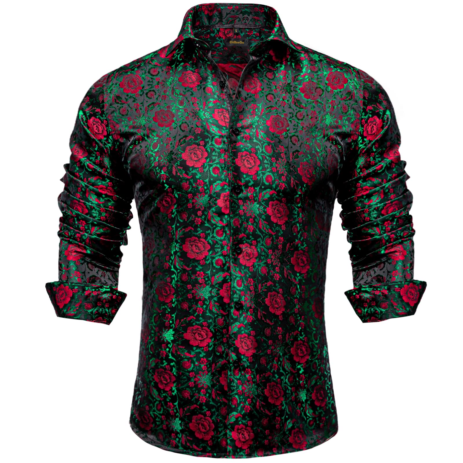 Men's Paisley Dress Shirt Long Sleeve Wrinkle Free Button Down Cowboy Shirts - Red&green&paisley