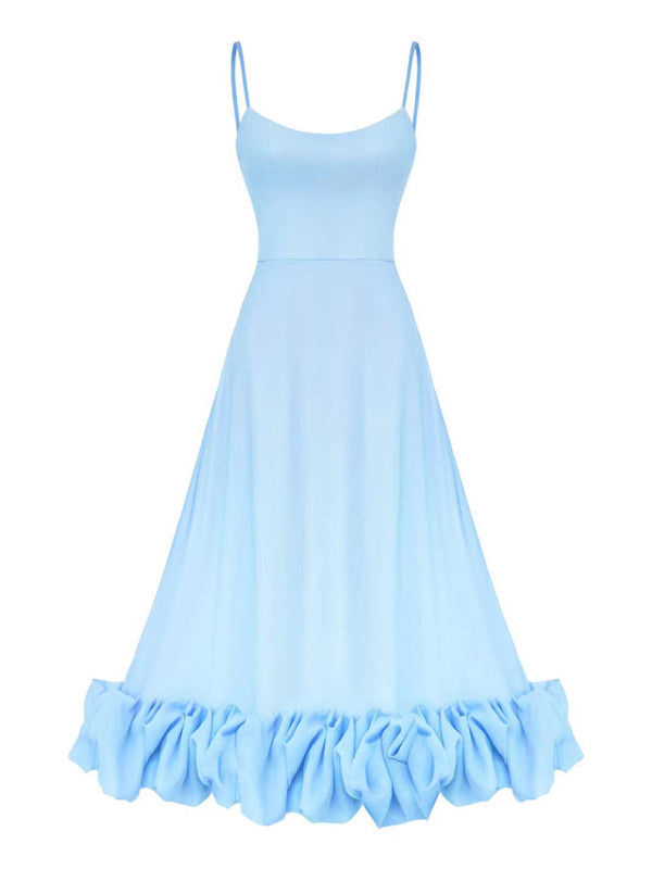 Style A-Line Skirt With Spaghetti Straps And Big Swing Three-Dimensional Flowers