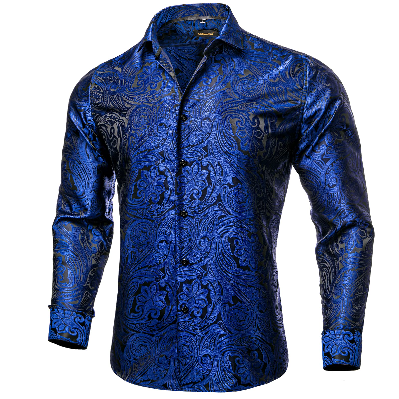 Men's Paisley Dress Shirt Long Sleeve Wrinkle Free Button Down Cowboy Shirts - Royal Blue&paisley