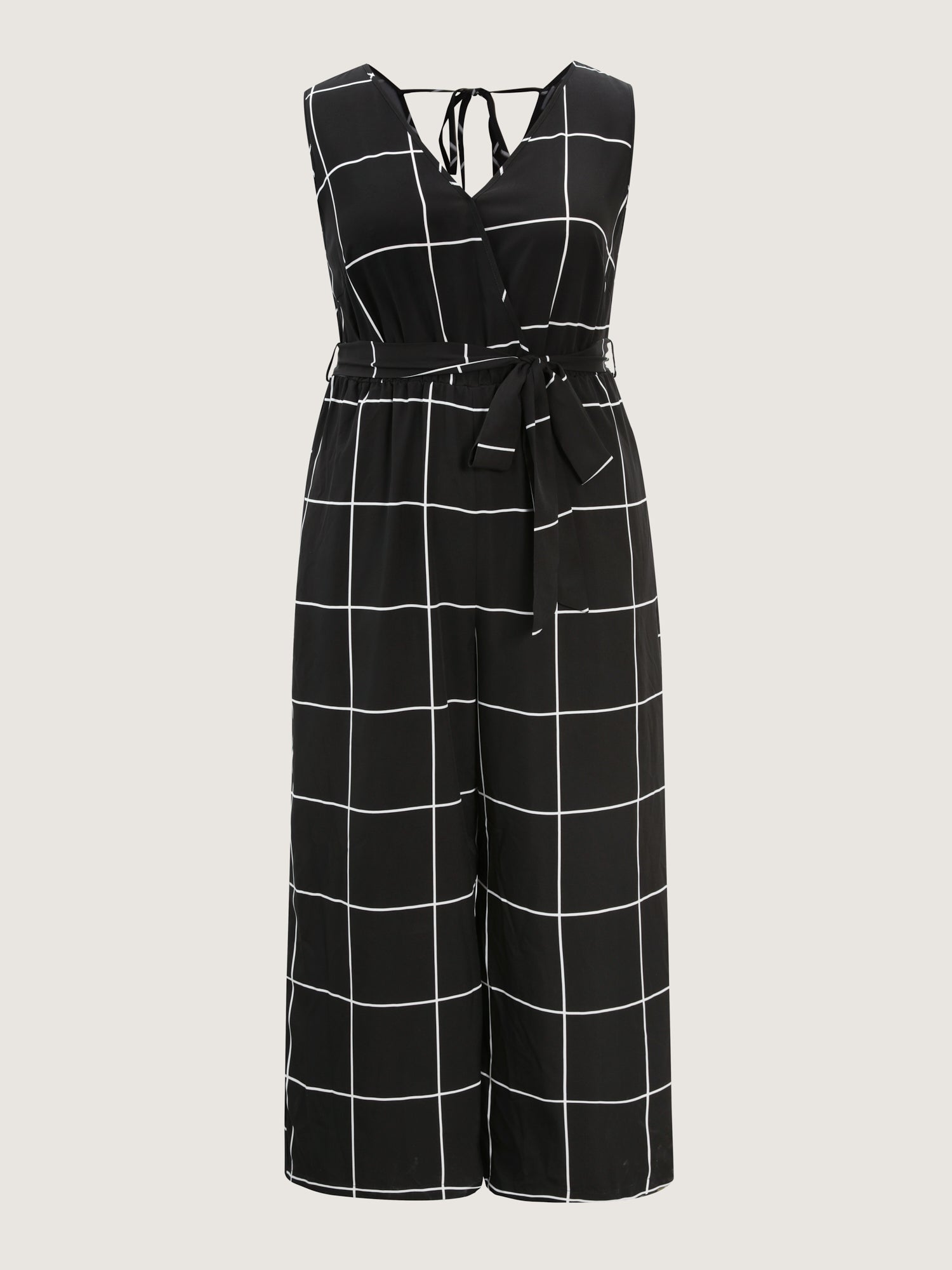 Check Pattern Waist-Tie Jumpsuit