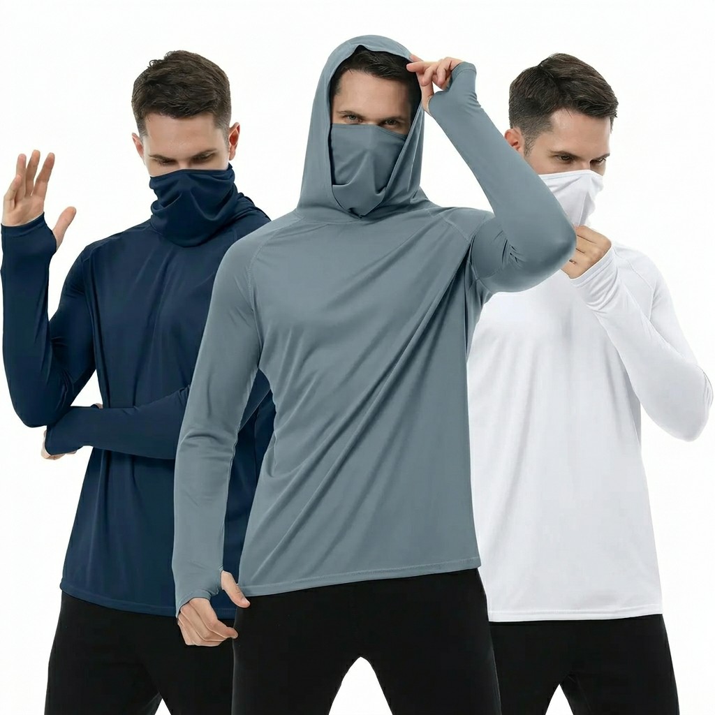 Men's UPF Performance Hoodie Shirt with Face Cover – Long Sleeve Sun Protection Tops