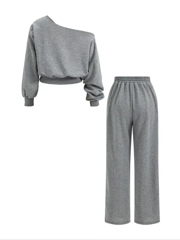 Women's Casual Drop Shoulder Top & Wide Leg Pants Set