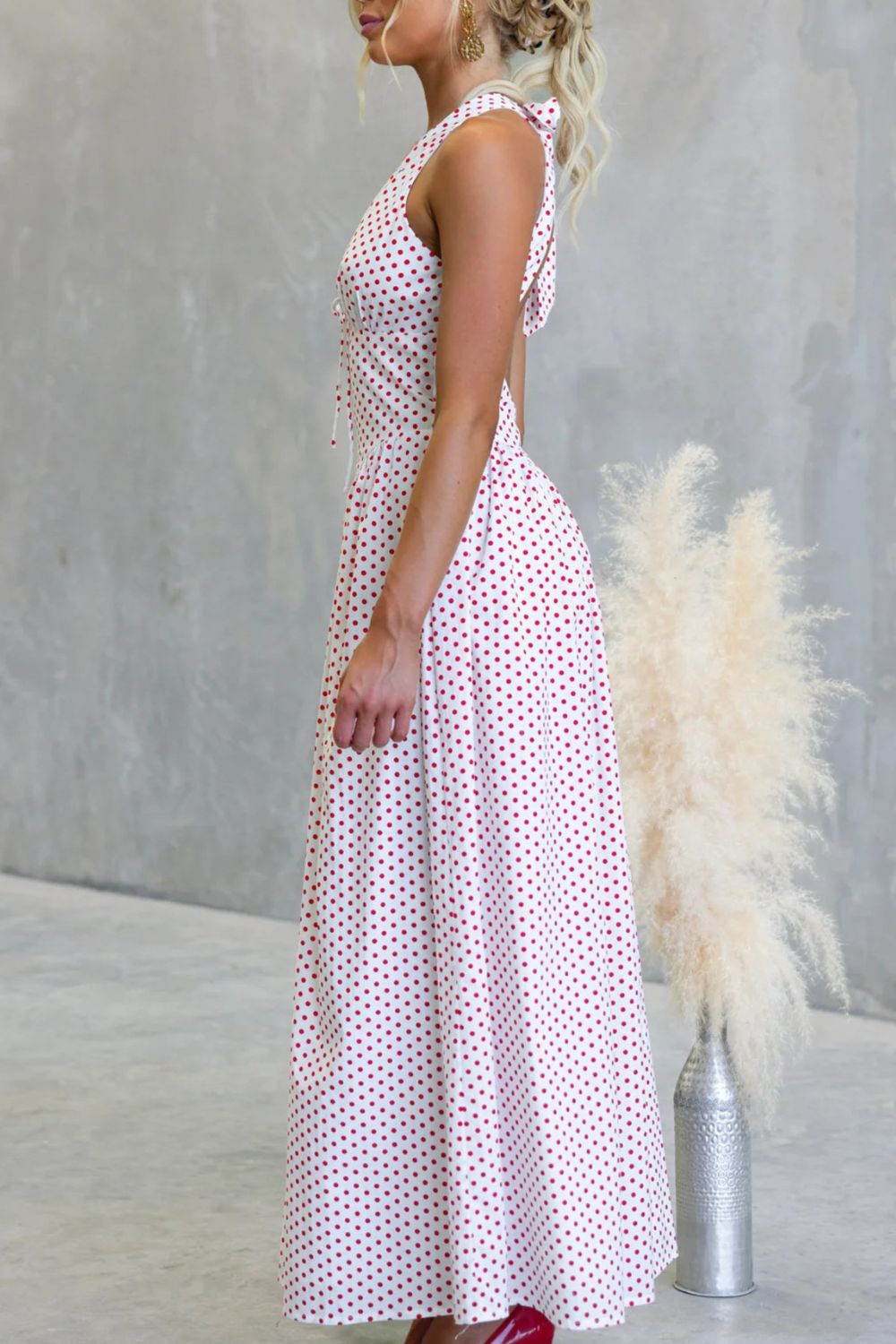 Backless Polka Dot Halter Neck Maxi Dress