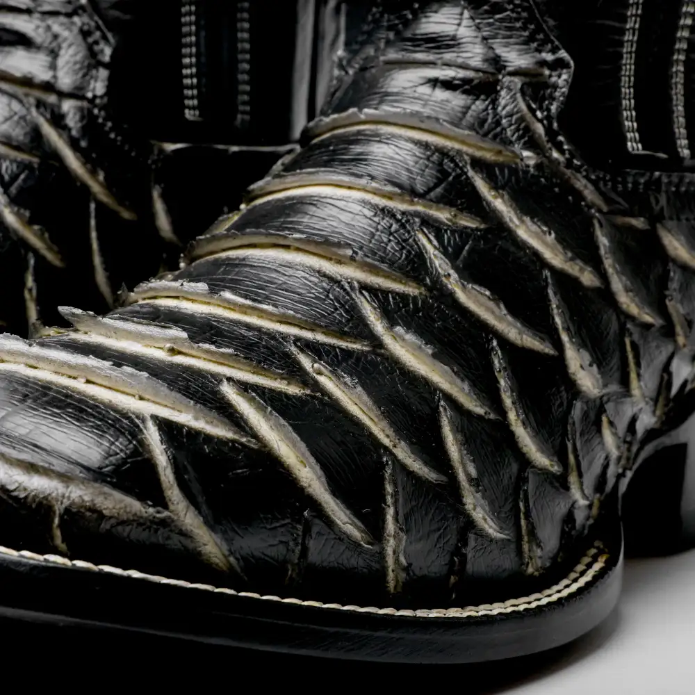 Black/White Jumbo Python Leather Boots - Square Toe