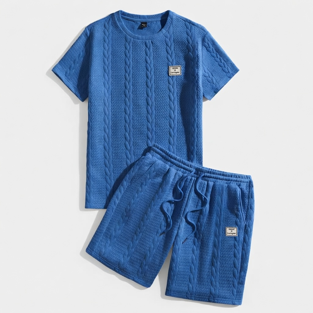 Men’s Textured Jacquard T-Shirt & Shorts Set