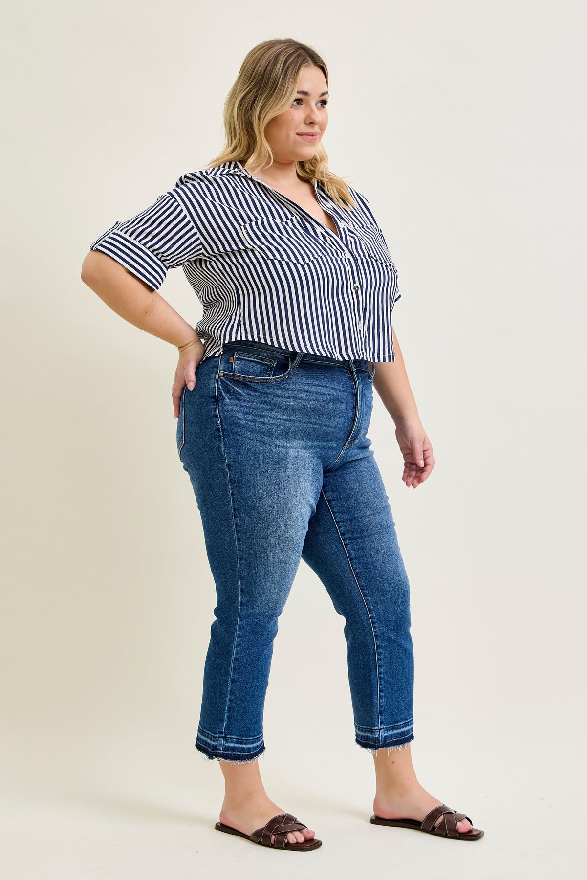 Aurora High Rise Vintage Wash Kick Flare With Released Hem - PLUS