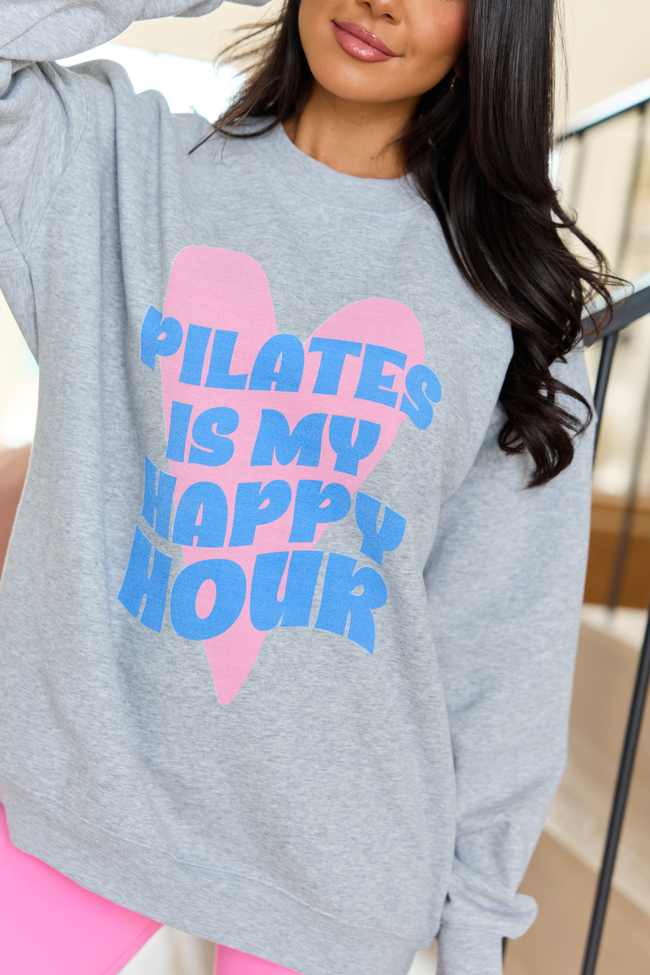 Pilates Is My Happy Hour Light Grey Graphic Sweatshirt