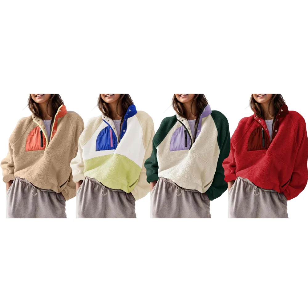 Women’s Cropped Fleece Sherpa Jacket with Pockets