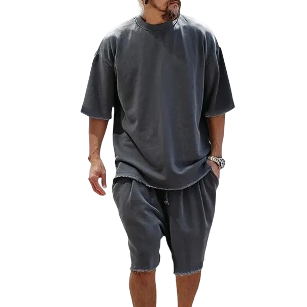 🔥🔥Men’s Cotton Relaxed Fit Sweat Set – Casual T-Shirt & Shorts Lounge Outfit