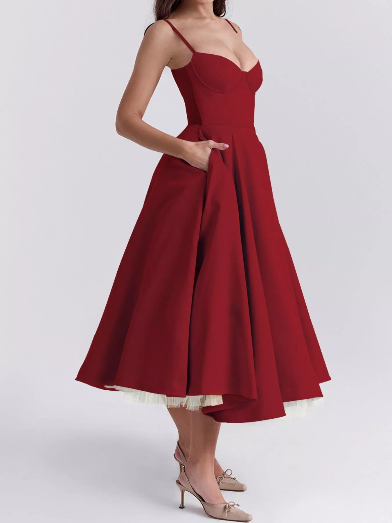 Sweetheart Neck A-Line Midi Dress