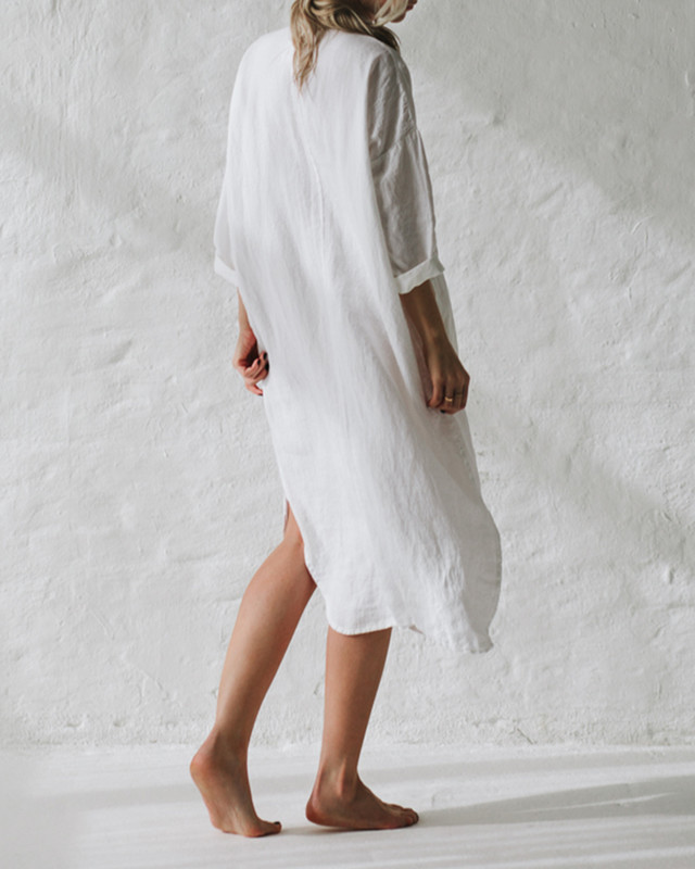 Casual Loose Cotton and Linen Shirt Dress 2056