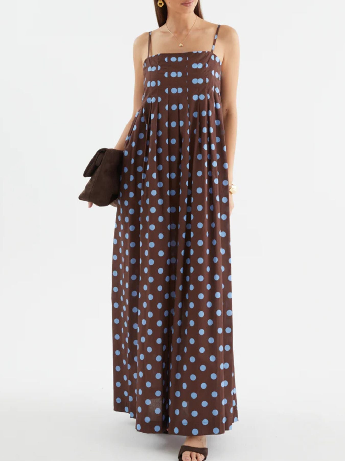 Polka Dot Pleated Detail Maxi Dress