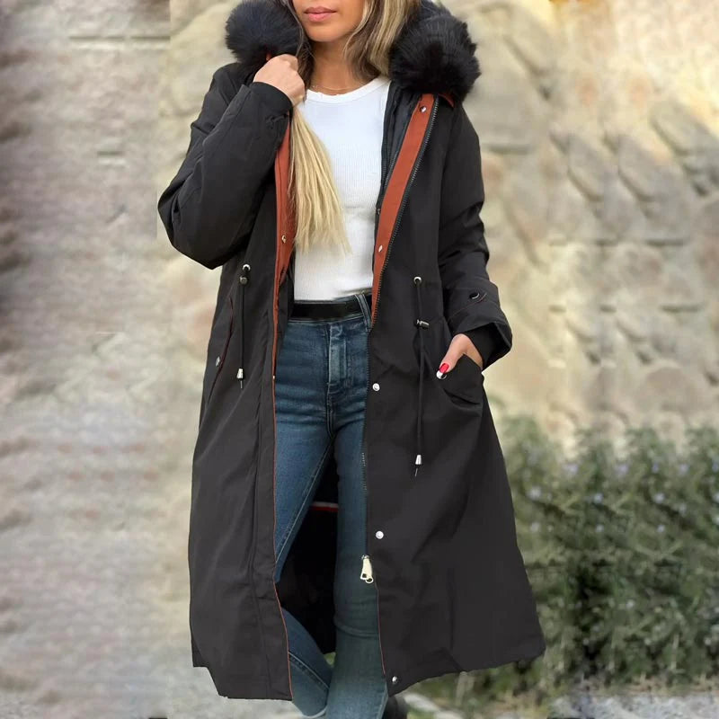 Women's winter parka with hood and fur collar