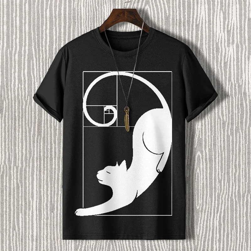 Men's Fibonacci Cat The Golden Ratio Print Casual T-shirt