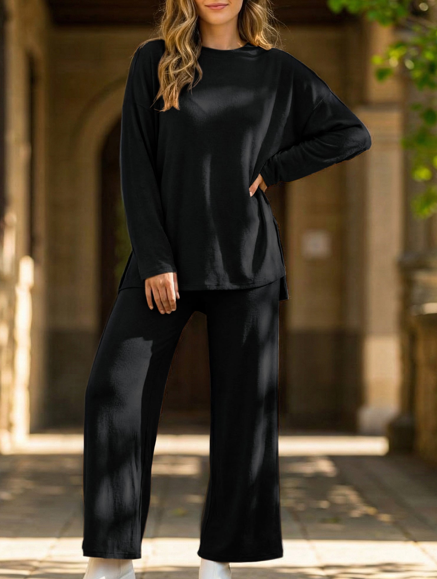 Comfortable round neck loungewear for women_CWSS01452