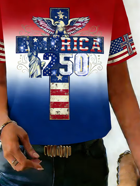 Women's Short Sleeve T-shirt Summer As Picture Independence Day (Flag) Printing Jersey Crew Neck Daily Going Out Casual Top