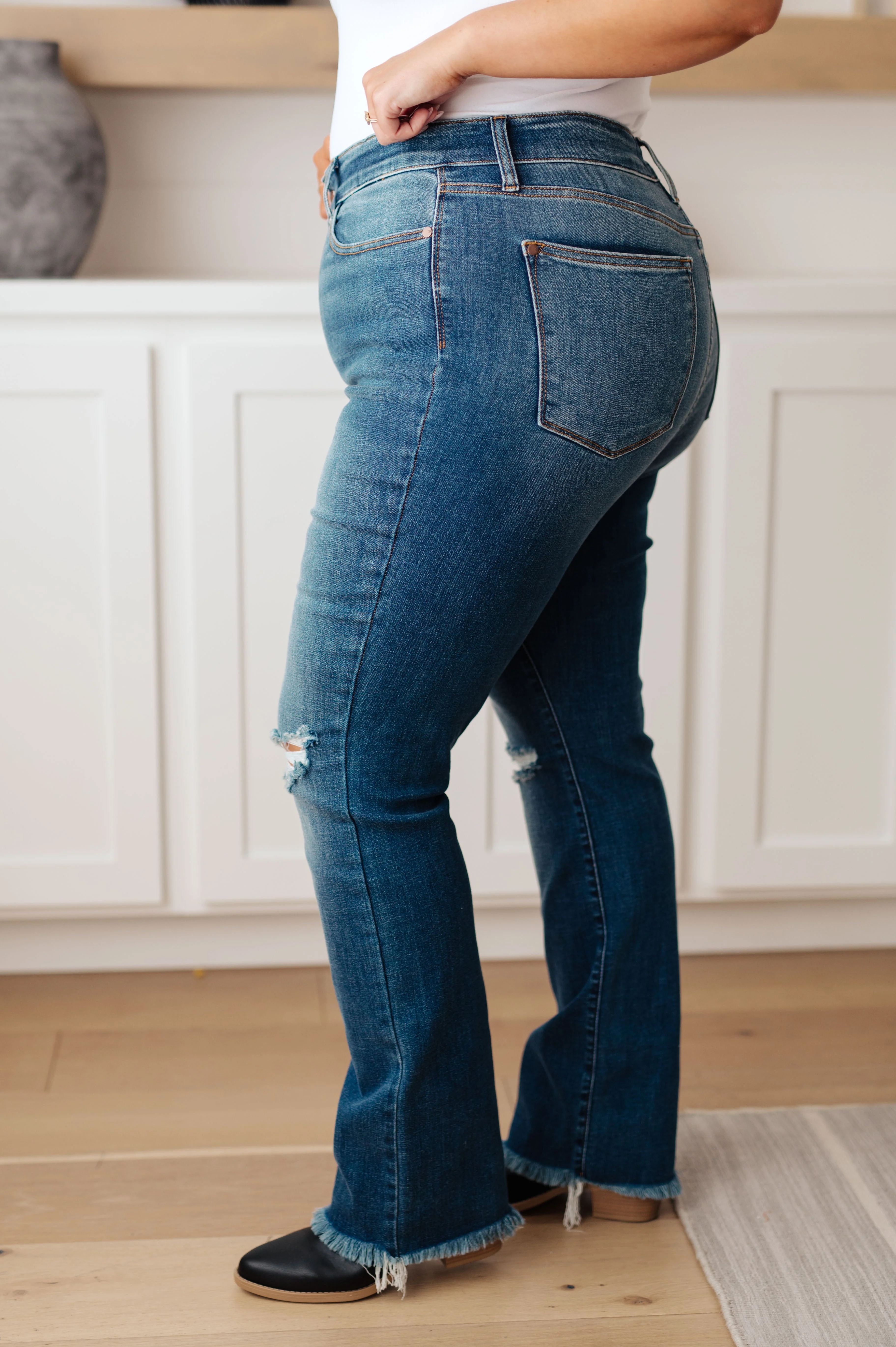 Blue Morgan High Rise Distressed Straight Jeans