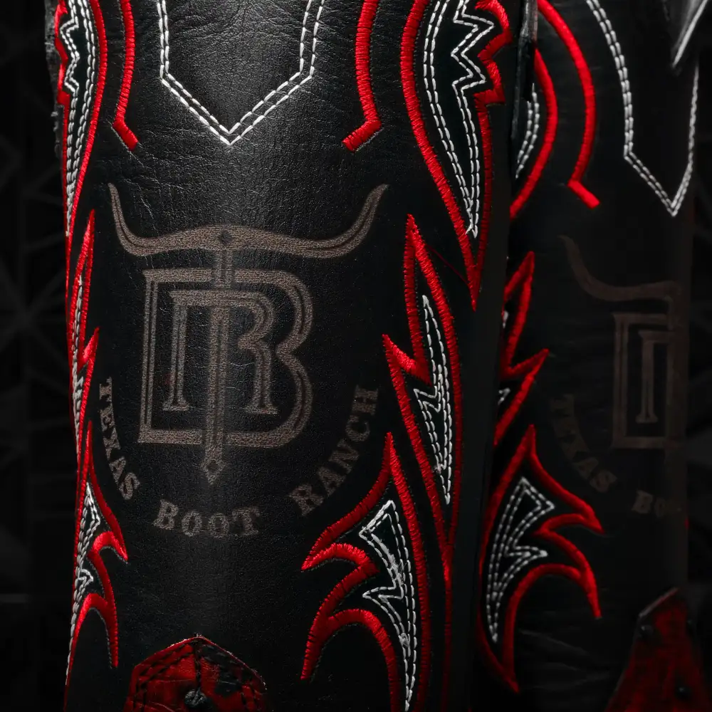 Black Cherry Ostrich Leather Boots - Square Toe