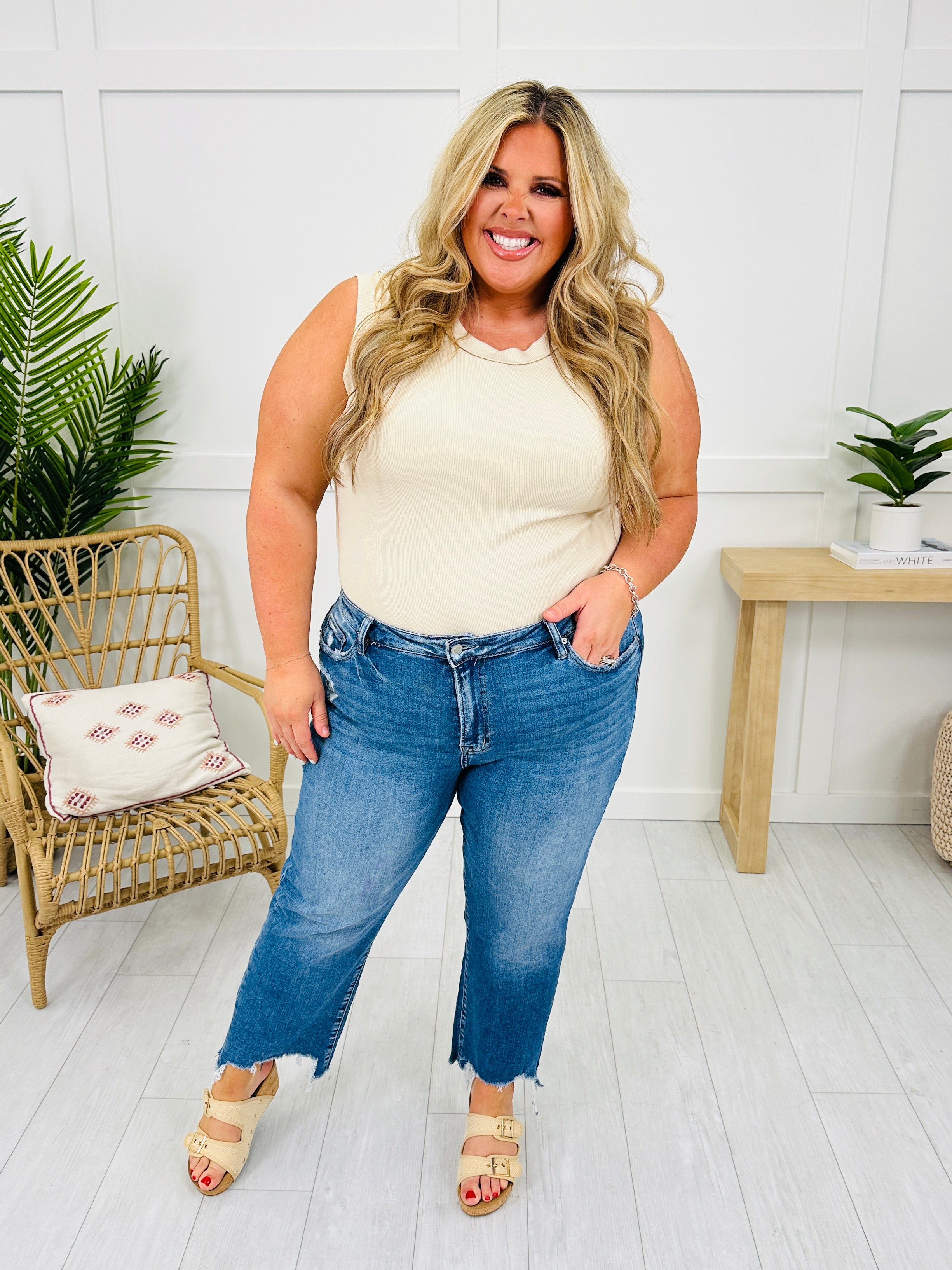 Step It Up Mica Straight Leg Step Hem Jeans