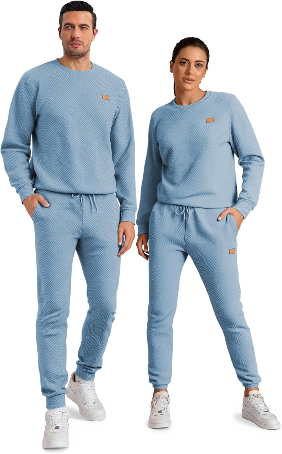 Mens 2 Piece Outfits Knit Jacquard Pullover Sweatshirt Tracksuit & Joggers Sweatpants Sweatsuit Sets with Pockets