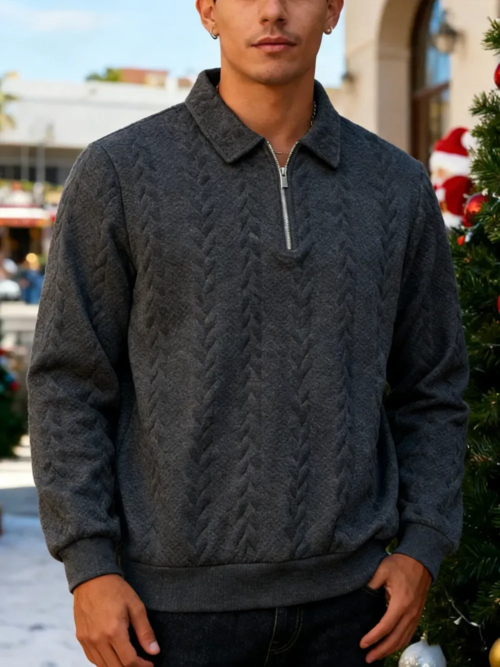 Final Hours!🔥 Up to 90% Off: Men's Premium Long Sleeve Knit Polo Sweatshirt - Essential Winter Style