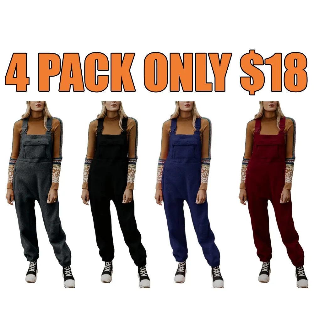 Women's Fleece Warm Overalls Winter Loose