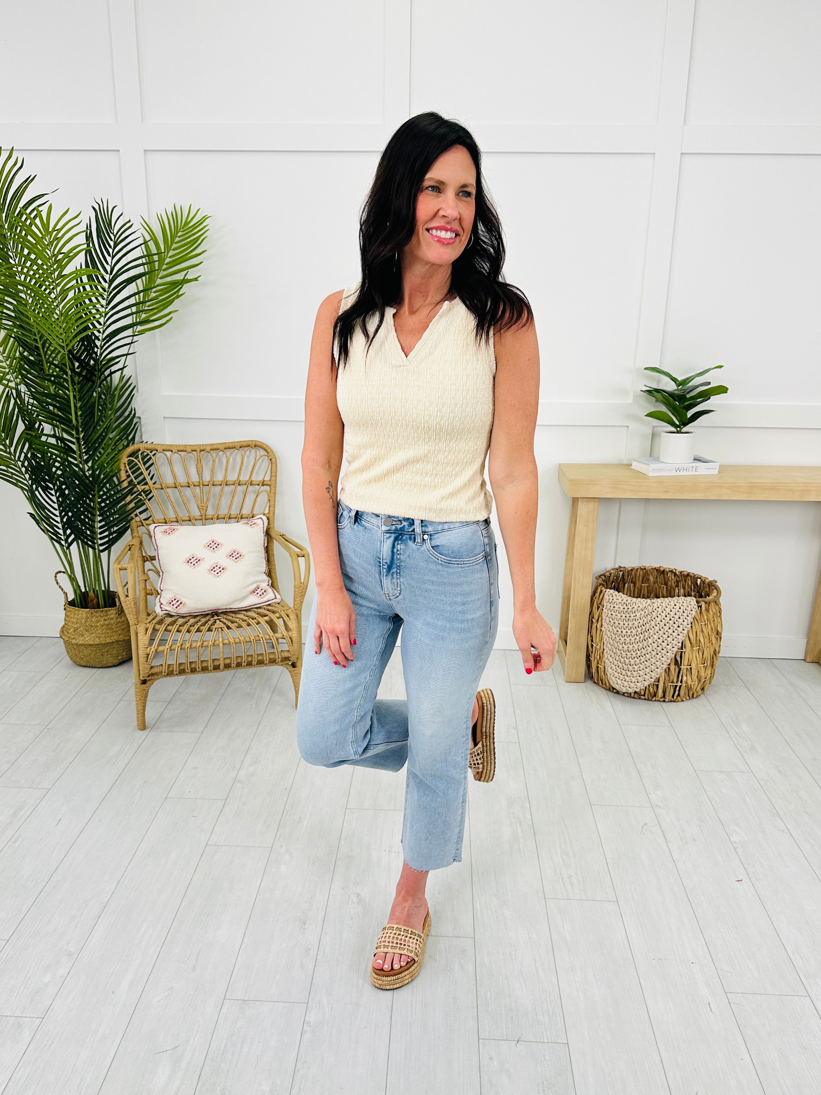 Along For The Ride Wide Leg Cropped Jeans With Tummy Control