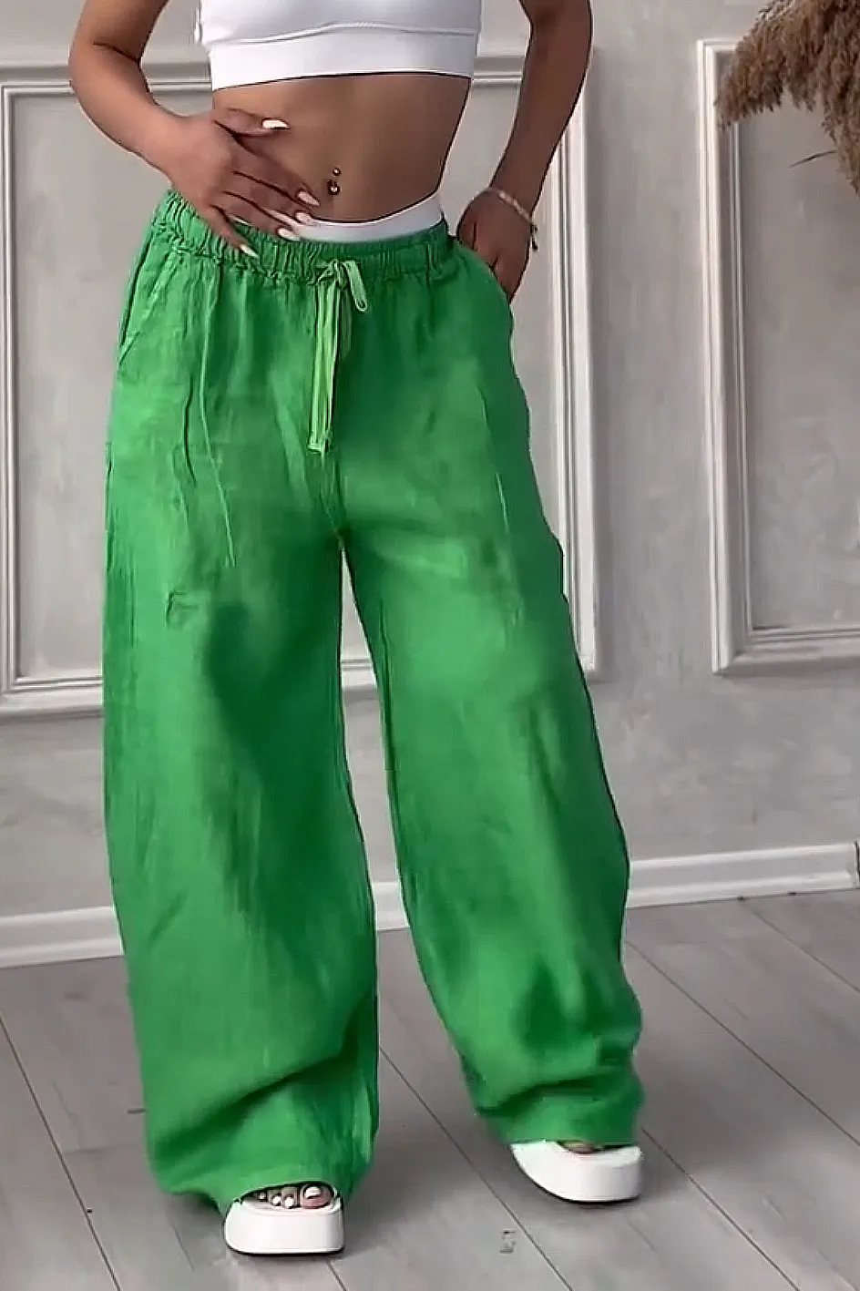 Women'S Solid Color Cotton And Linen Casual Trousers