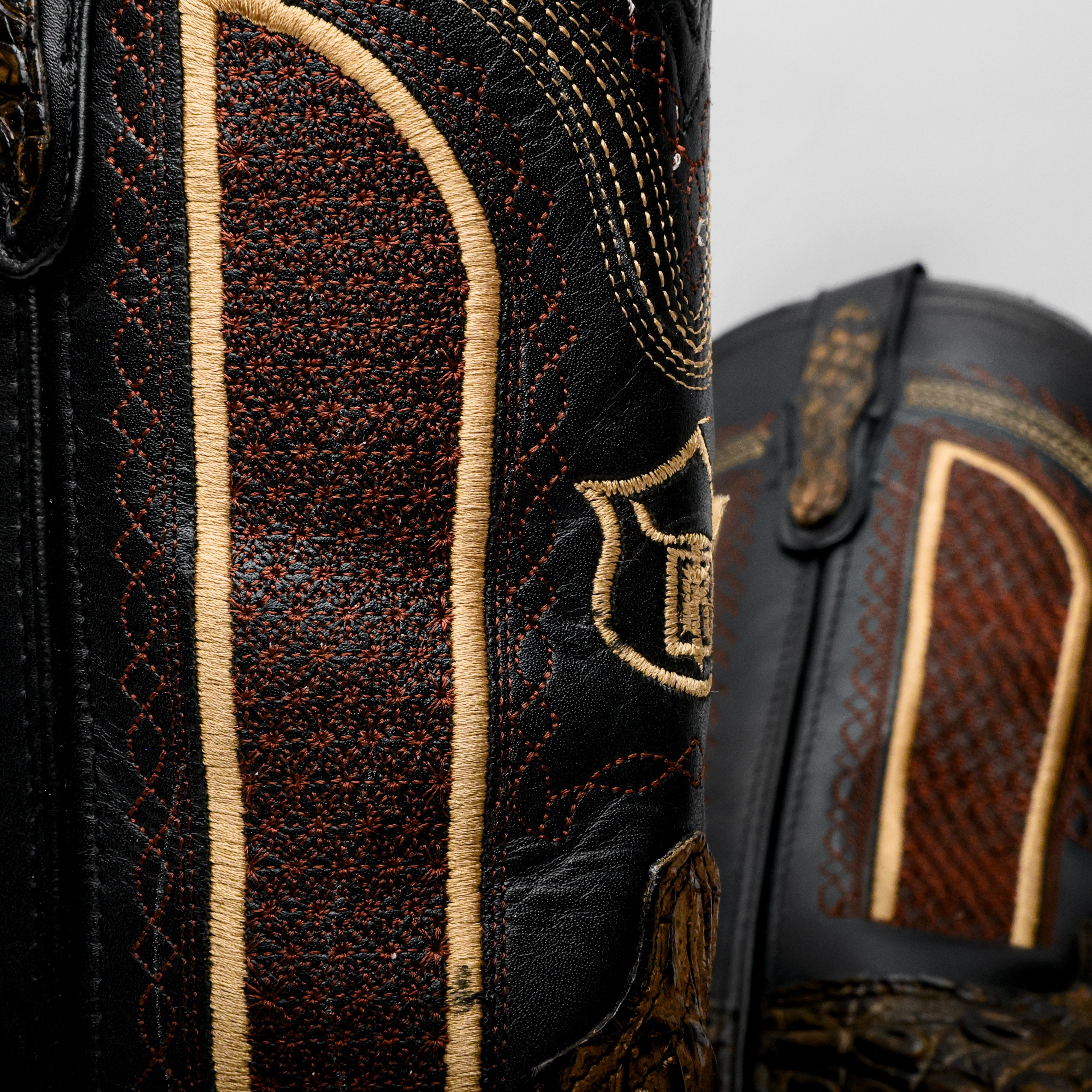 Honey Caiman Neck Leather Boots - Square Toe