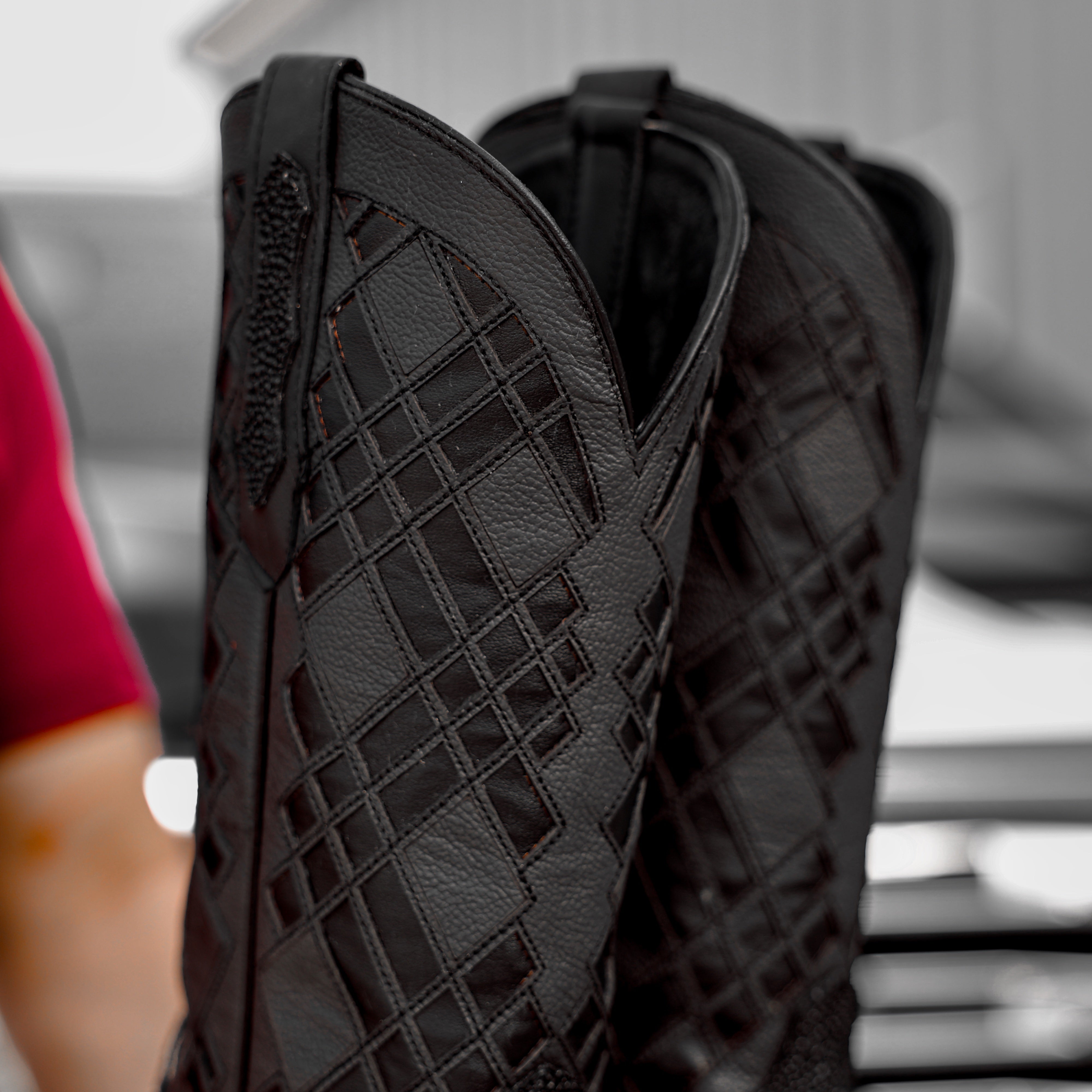 Black Stingray Leather Boots - Square Toe