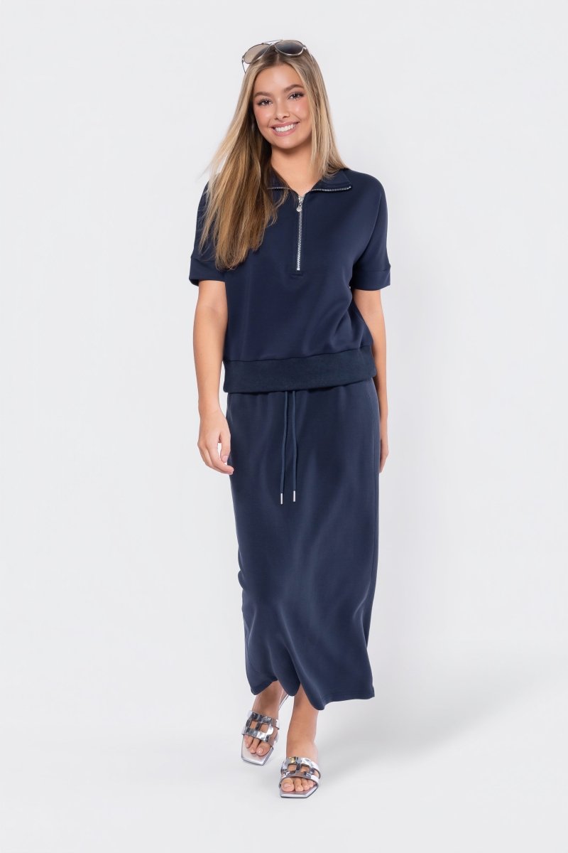 Mina Half Zip Top Short Sleeve (Navy)