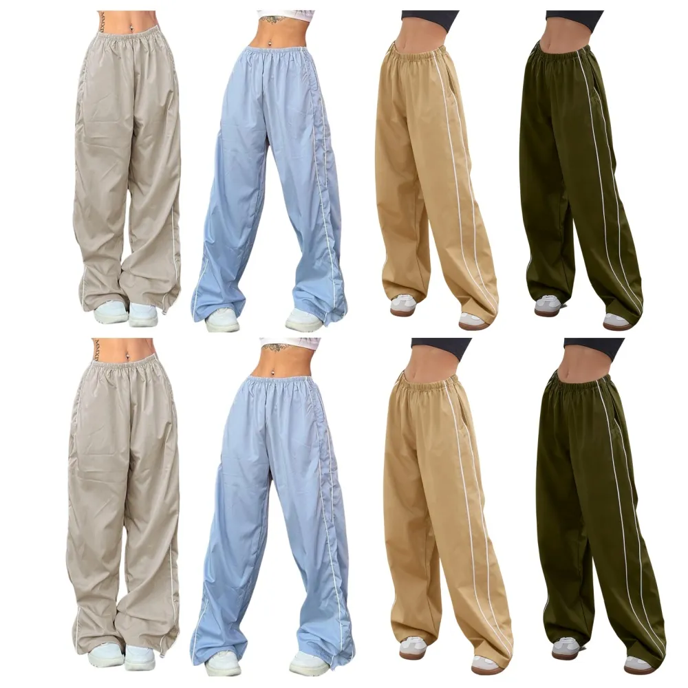 Women's Parachute Wideleg Baggy Pants Elastic Waist Casual Track Trousers