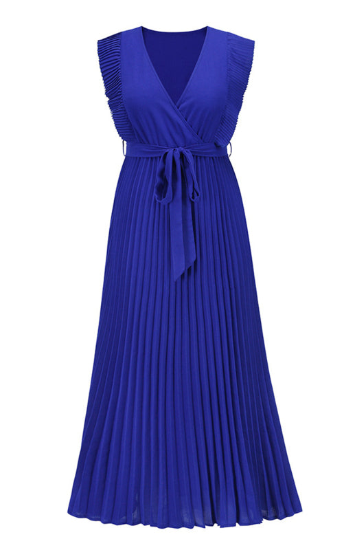 Beach Lotus Leaf Sleeve Chiffon Pleated Skirt Solid Color Dress