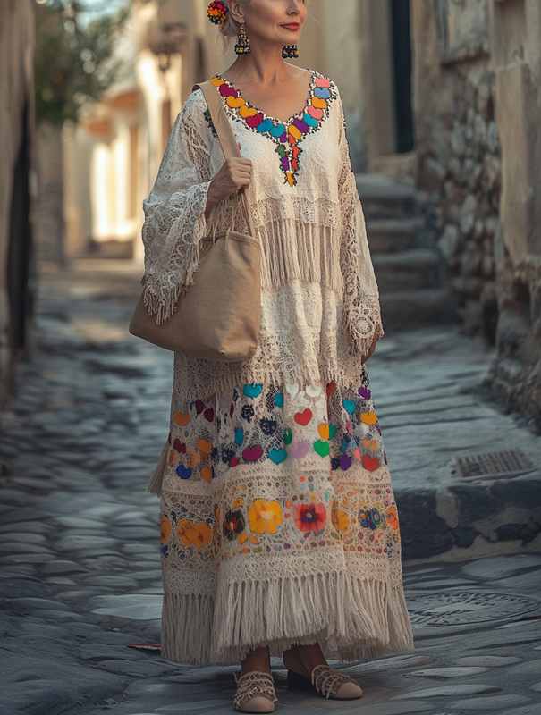 Vintage Loose Linen Patchwork Dress 83e2