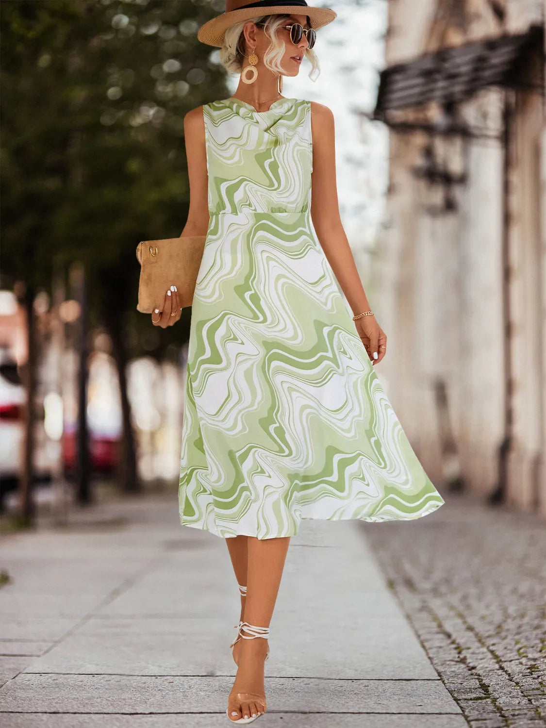 Printed Sleeveless Midi Dress