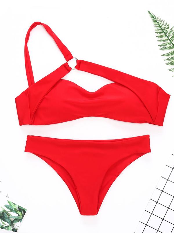 Single Shoulder Bandeau Bikinis Swimwear