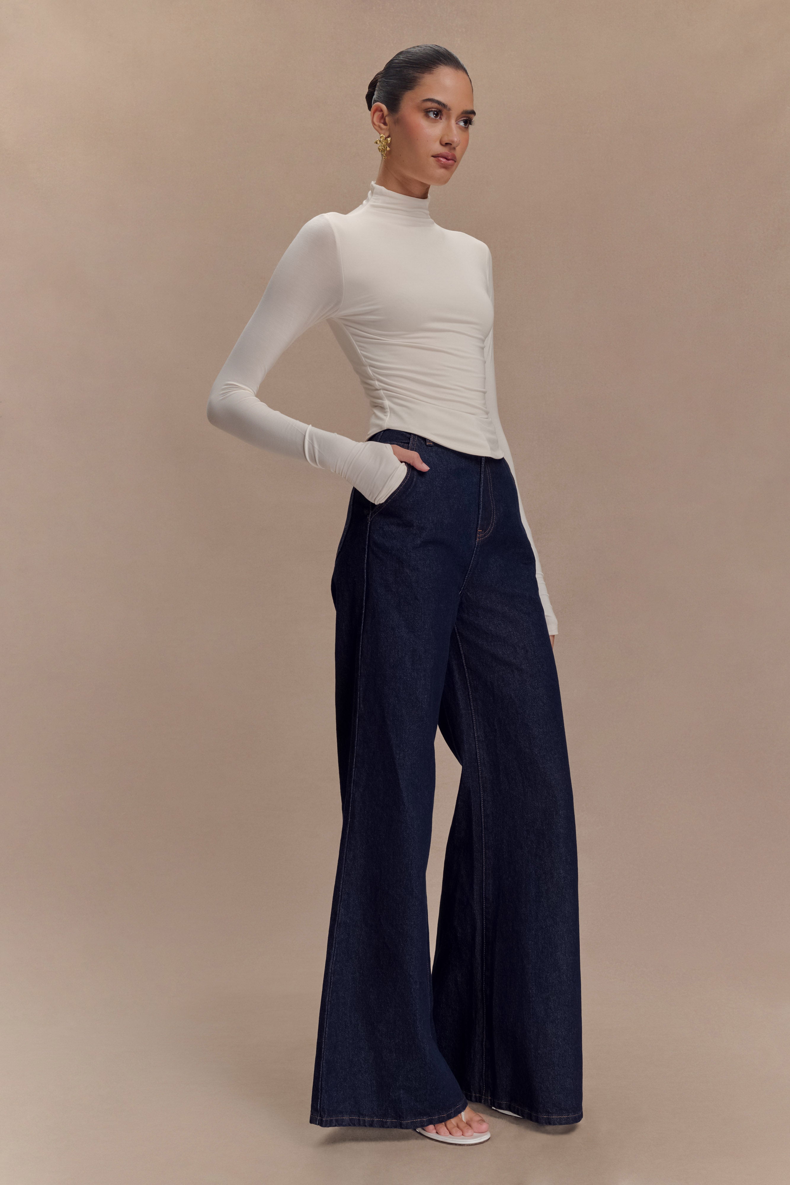 Ivory Modal Long Sleeve High Neck Top