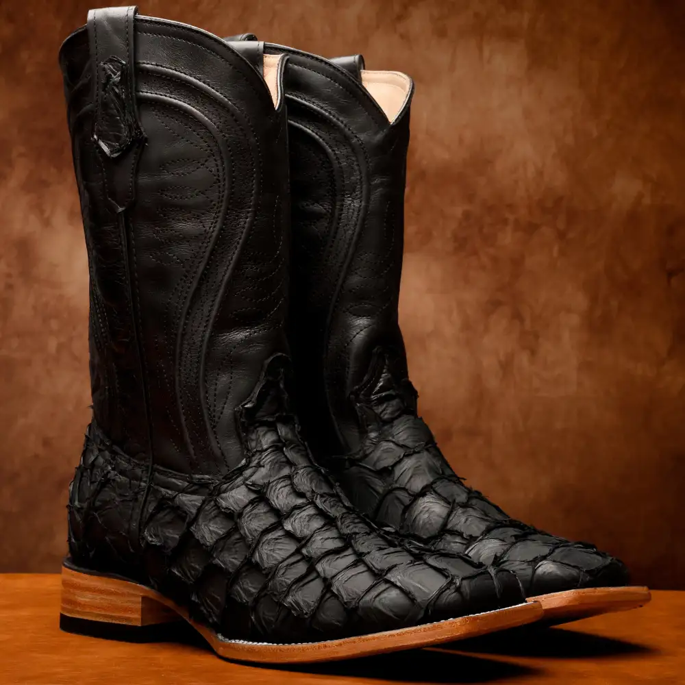 AUTHENTIC Black Pirarucu Boots - Square Toe