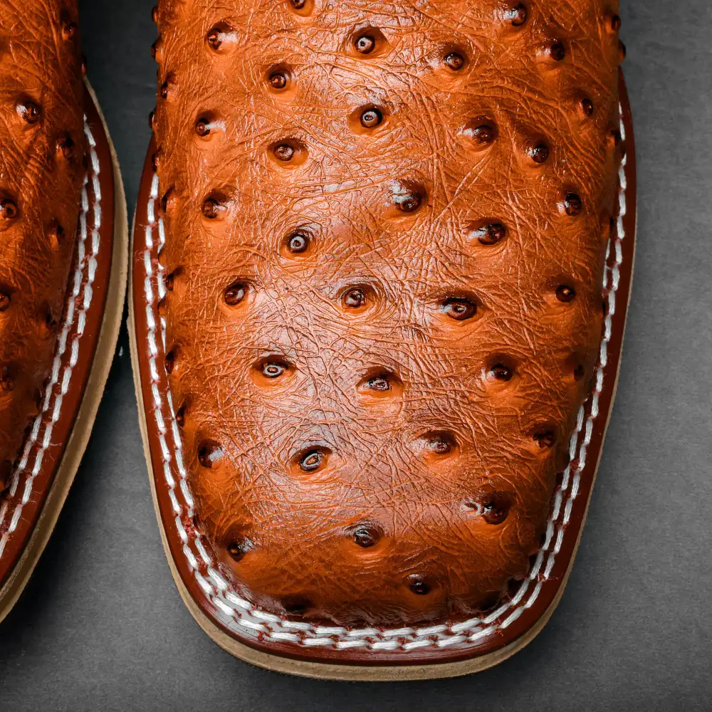 Cognac Ostrich Leather Boots With 3D Lightweight Sole - Composite Toe