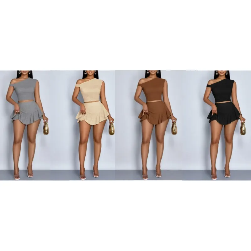 Two-piece Set Women's Solid Color Sleeveless Tee & Skirt